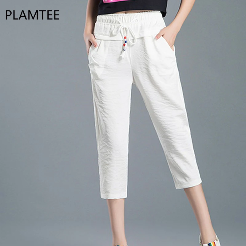 Plamtee 2017 Новинка весны Твердые Женские брюки свободные льняные повседневные