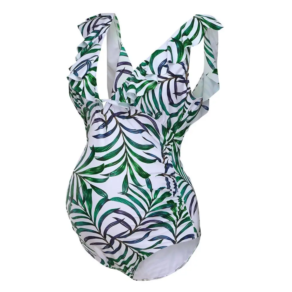 

Maternity Swimsuit Suspender Flower Leaf Print Beach Wear for Pregnant Women embarazada Swimsuit Pregnancy Sexy Summer Swimwear