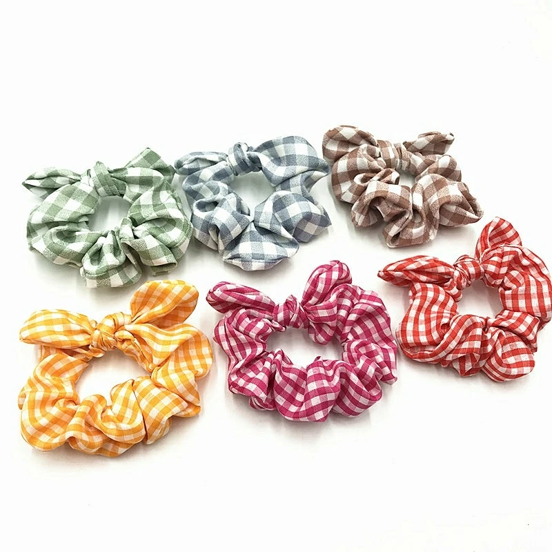 1 шт. хорошего Количество в мелкую клетку Scrunchies хлопковая клетчатая рубашка с