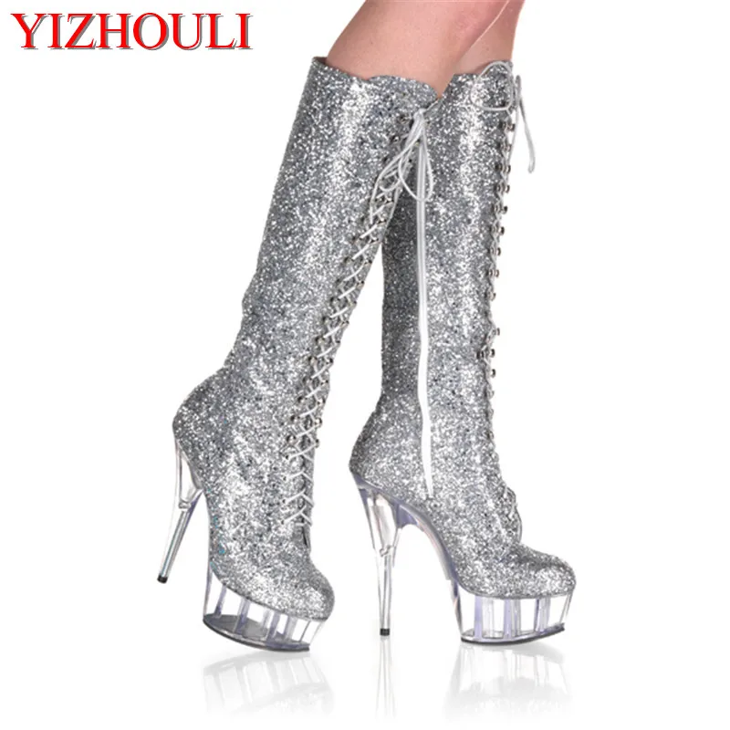 Sexy stage 15 cm crystal soles delicate sequins vamp, the princess show pole dancing performance shoes