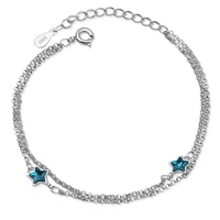 simple fashion blue crystal star bracelet artificial crystal star pentagram bracelets men classic chain charms bracelet for wome