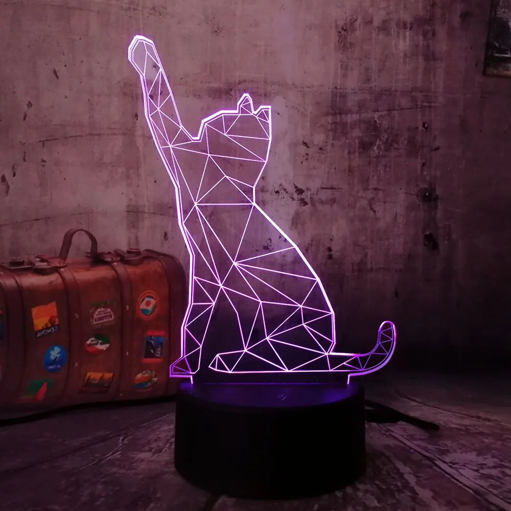 Amroe 3D светодиодный ночной Светильник Lampara Cat Animal 7 цветов флэш светильник