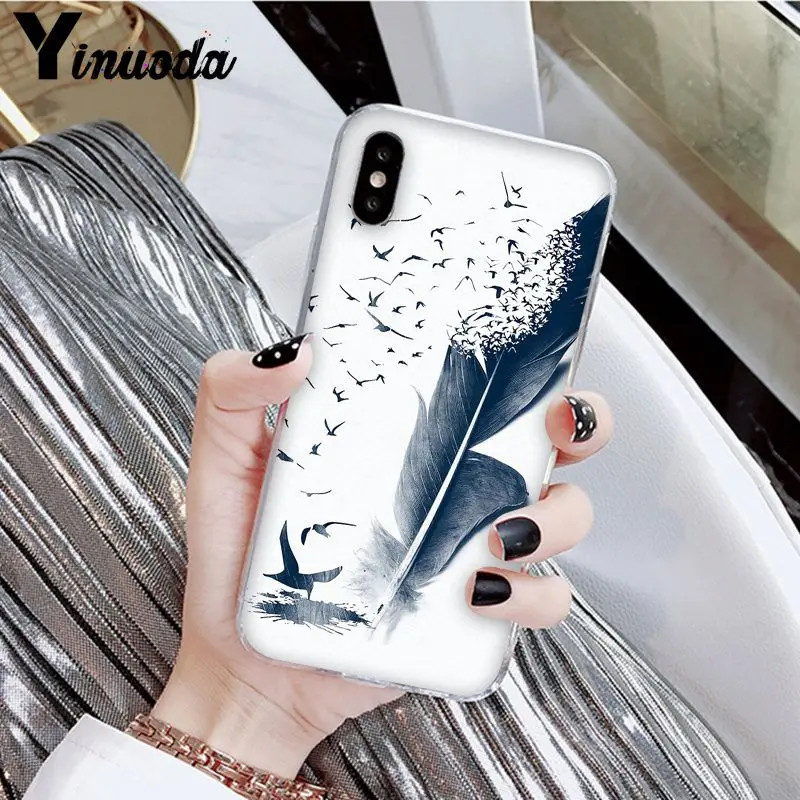 Прозрачный чехол Yinuoda из ТПУ с изображением лебедя и перьев для iPhone X XS MAX 6 6S 7 7plus 8