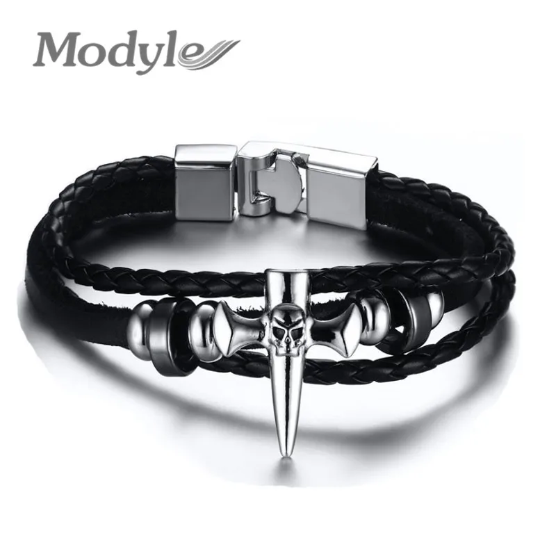Модный Готический кожаный браслет Modyle в стиле панк-рок 2021 с крестом виде черепа