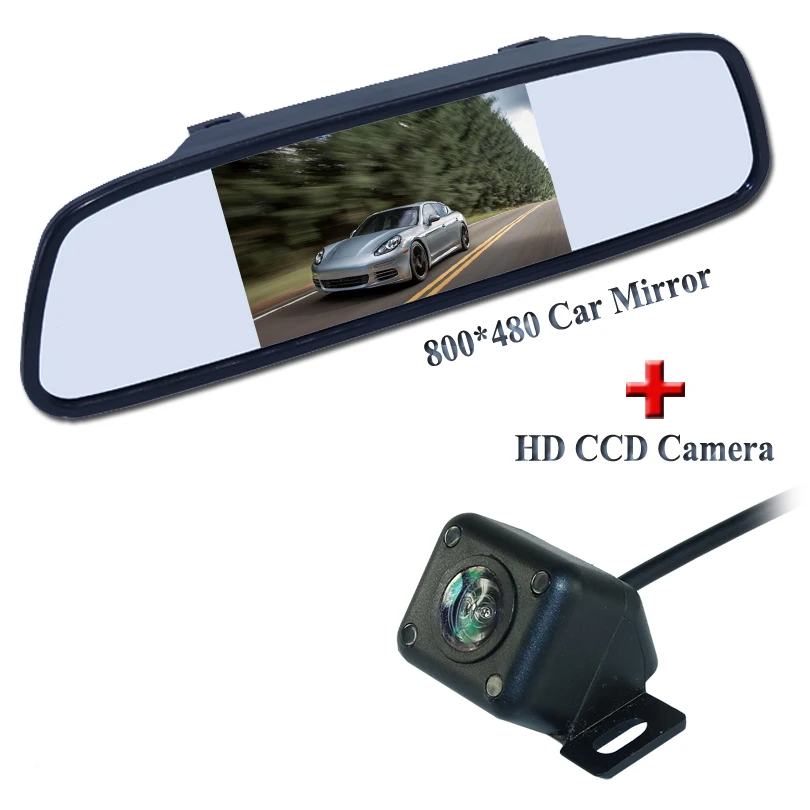 

IR lights car reversing camera bring ccd image +800*480 resolution 4.3" universal car mirror monitor 2 in 1 during promotion