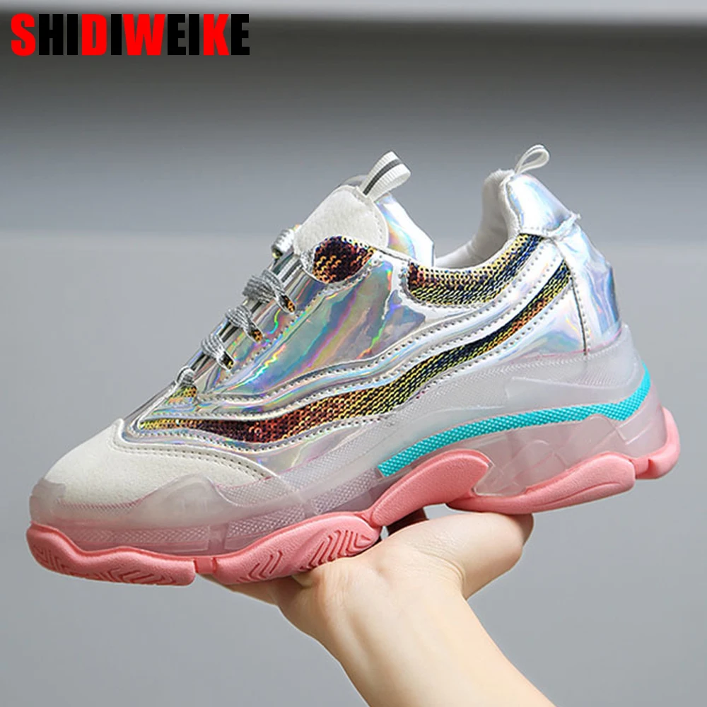 Женские кроссовки Модные цветные прозрачные туфли с прозрачной подошвой из ПВХ