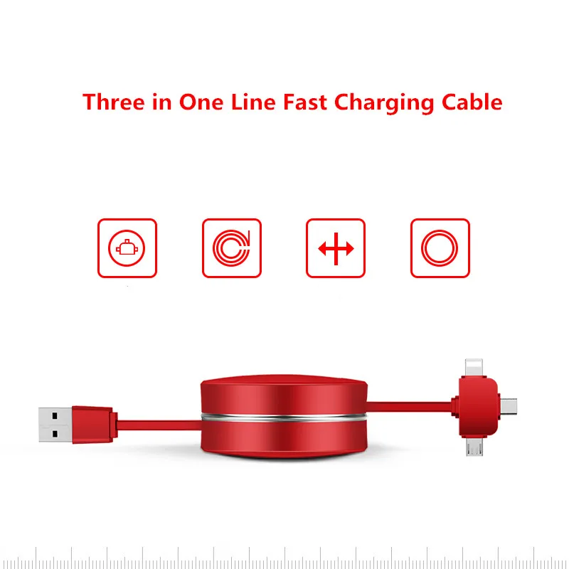 Кабель Micro USB 3 в 1 Телескопический кабель для быстрой зарядки iPhone Type c Android|Кабели
