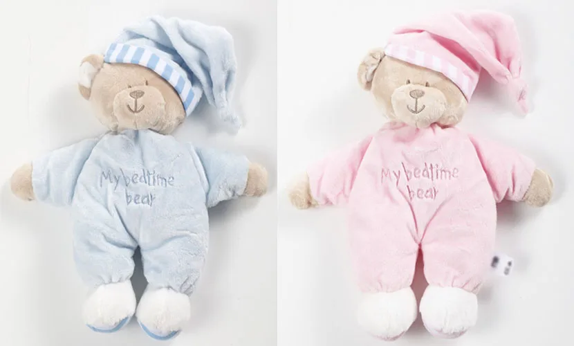 Мягкие хлопковые игрушки с шапочкой для новорожденных спящий медведь 2 цвета 30 см