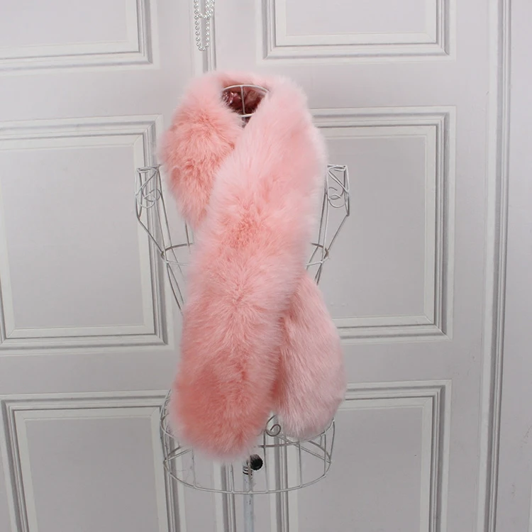 Женский шарф из искусственного лисьего меха розовый серый белый черный длинная