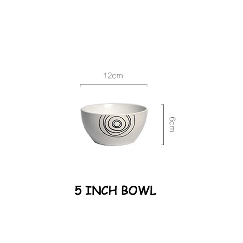 5inch bowl Керамический столовый сервиз японский Basso-relievo плоские Суповая тарелка пищевой контейнер кружка для воды рисовая чаша черный и белый ужин посуда - Цвет: 5inch bowl