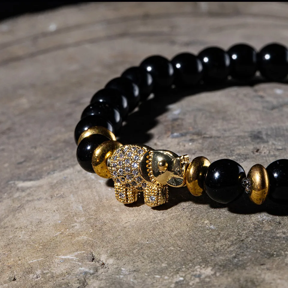 Шарм Браслет для Мужчин Моды Роскошь Micro Pave CZ Слон Высокое качество Лава камень