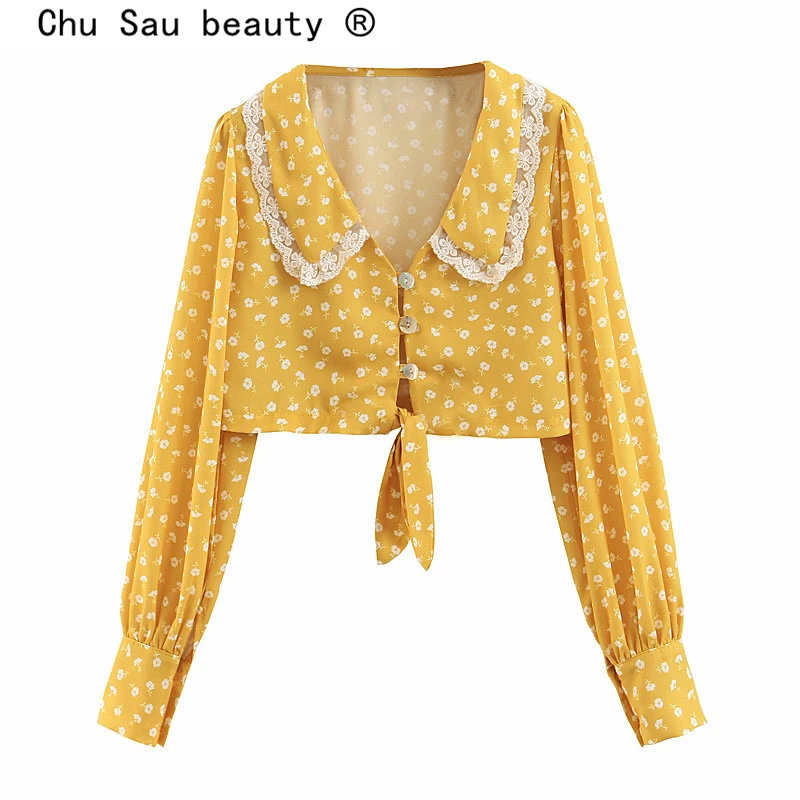 Женский укороченный топ Chu Sau beauty Boho с цветочным принтом однобортный кружевной