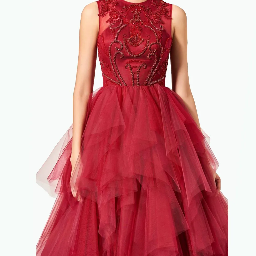 Лидер продаж бордовые платья Quinceanera вечерние бальные из тюля с кристаллами и