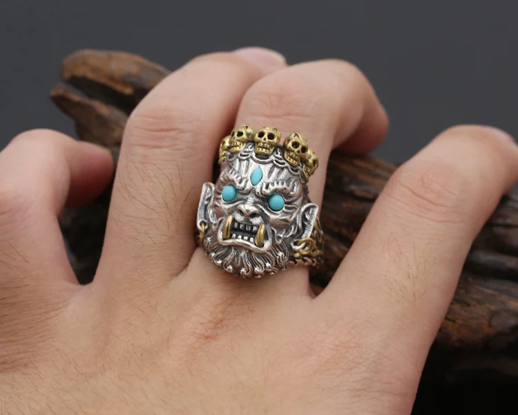 Мужское серебряное кольцо в виде буддистского черепа | Украшения и аксессуары