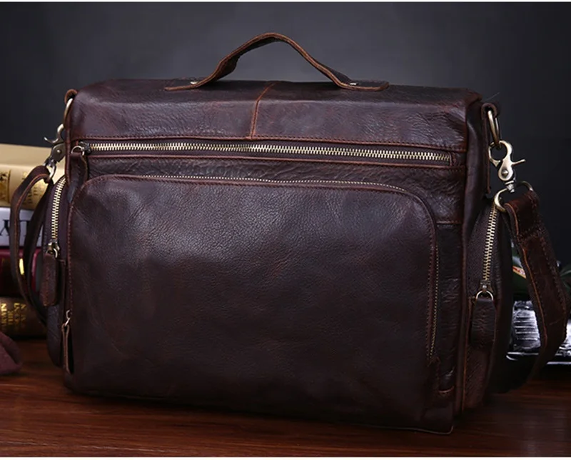 Винтажный Мужской портфель из натуральной кожи деловая мужская сумка для