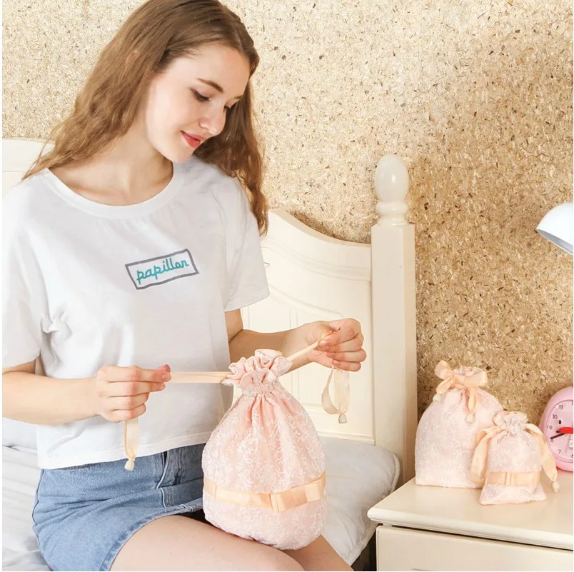Travel Flower Embroidery Lace Drawstring Bag Underwear Organizer Bag Wardrobe Closet Organizer Vacuum Bags For Clothes Shoe