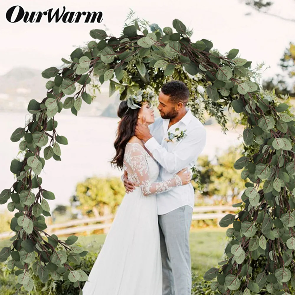 

OurWarm Artificial Eucalyptus Plant Fake Leaves Wreath Backdrop Real Touch Garland Party Favors Wedding Supplies Decoration