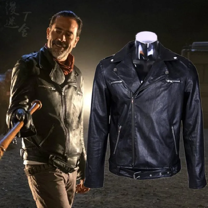 Мужская мотоциклетная кожаная куртка The Walking Dead Negan черная из искусственной кожи