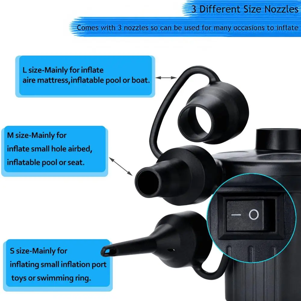 12V DC Electric Air Pump, Inflator/Deflator Air Pumps for Outdoor Travel Camping with 3 Nozzles, Air Mattress Beds Cushions Boat
