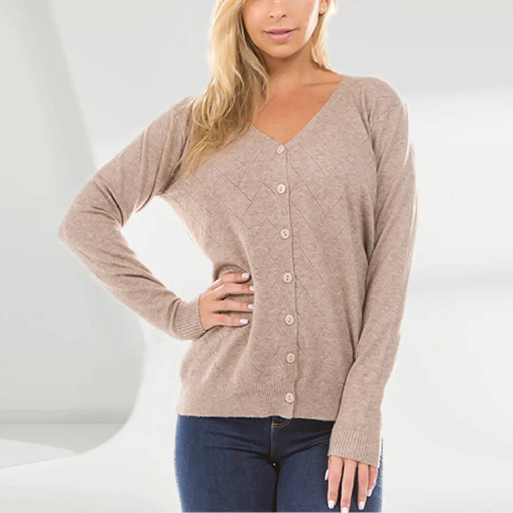 Newest Girl Solid Plaid Cardigan Knitted Sweater Casual Buttons Fashion 2018 Women Long Sleeve V Neck Autumn Top |