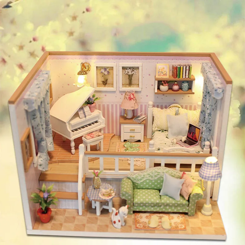 Мини музыкальный кукольный домик миниатюрюра деревянный дом 3D DIY Кукольный