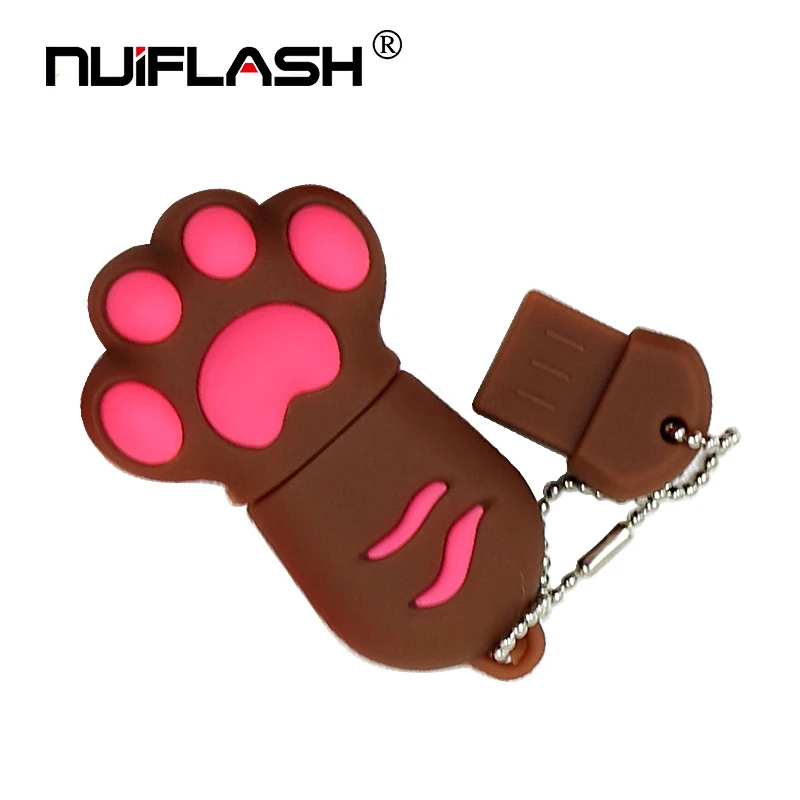 BROWN Мини-флешка с милой кошачьей лапой, 4 ГБ, 8 ГБ, 16 ГБ, 32 ГБ, 64 ГБ, usb флеш-накопитель с кошачьей лапой, карта памяти, цветной u-диск, креативный подарок - Цвет: BROWN