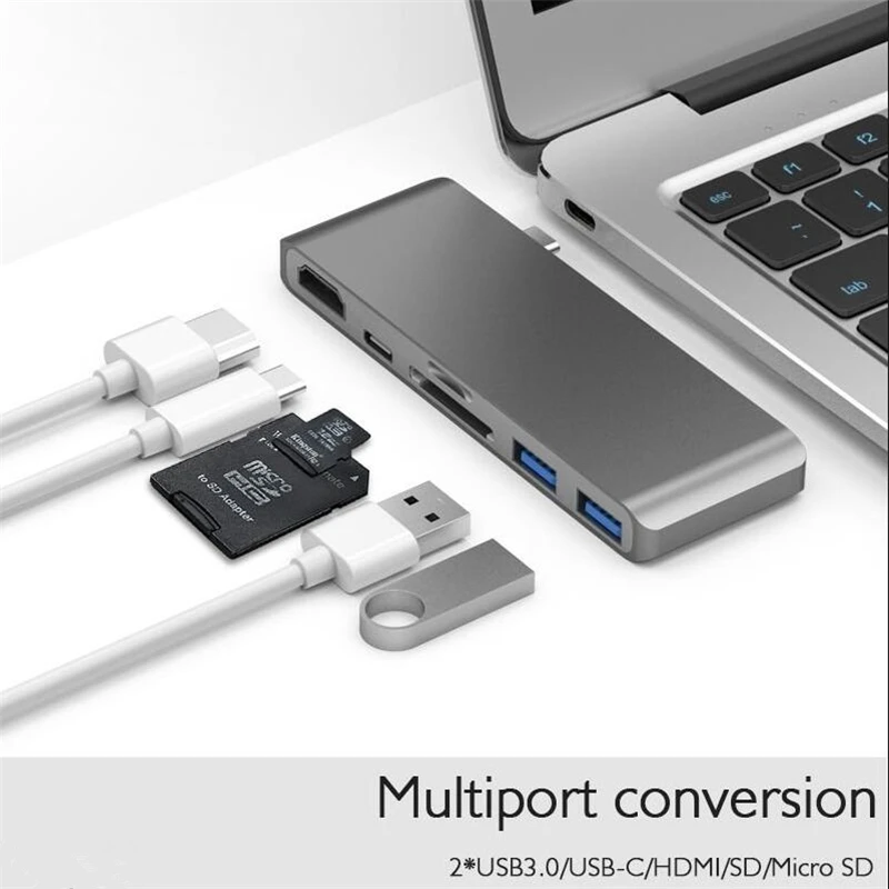 Алюминиевый сплав Тип C концентратор к HDMI 4 К USB адаптер двойной 3 0 PD Micro SD TF карта
