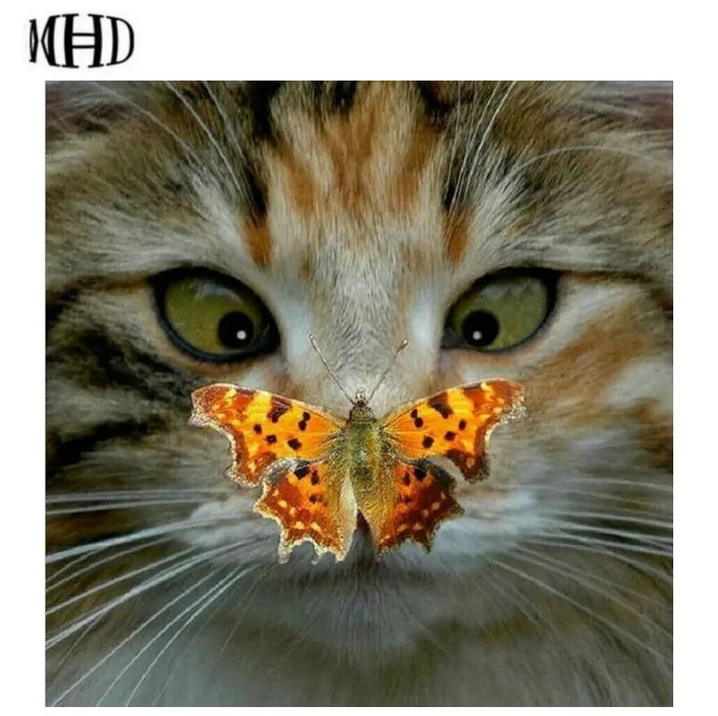 DIY Diamond Painting Cat Butterfly Cross Stitch Animal Embroidery Full &amp Round Rhinestone Mosaic Wallpaper | Дом и сад