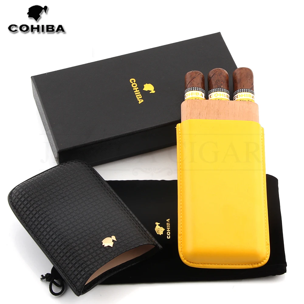 COHIBA Черный Путешествия портсигар кожа деревянный из испанского кедра хьюмидор 3