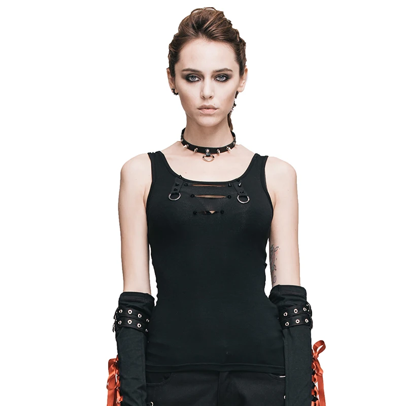 Женский жилет в стиле стимпанк летняя однотонная черная футболка без рукавов|vest