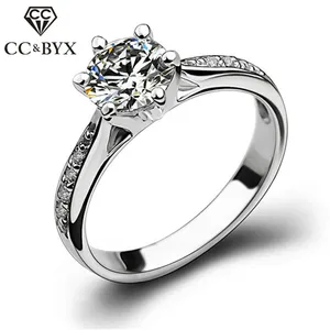 CC Jewelry Rings For Women Silver Plated Bridal Wedding Zirconia Round Stone Ring Bijoux Femme Engagement Anel CC1455