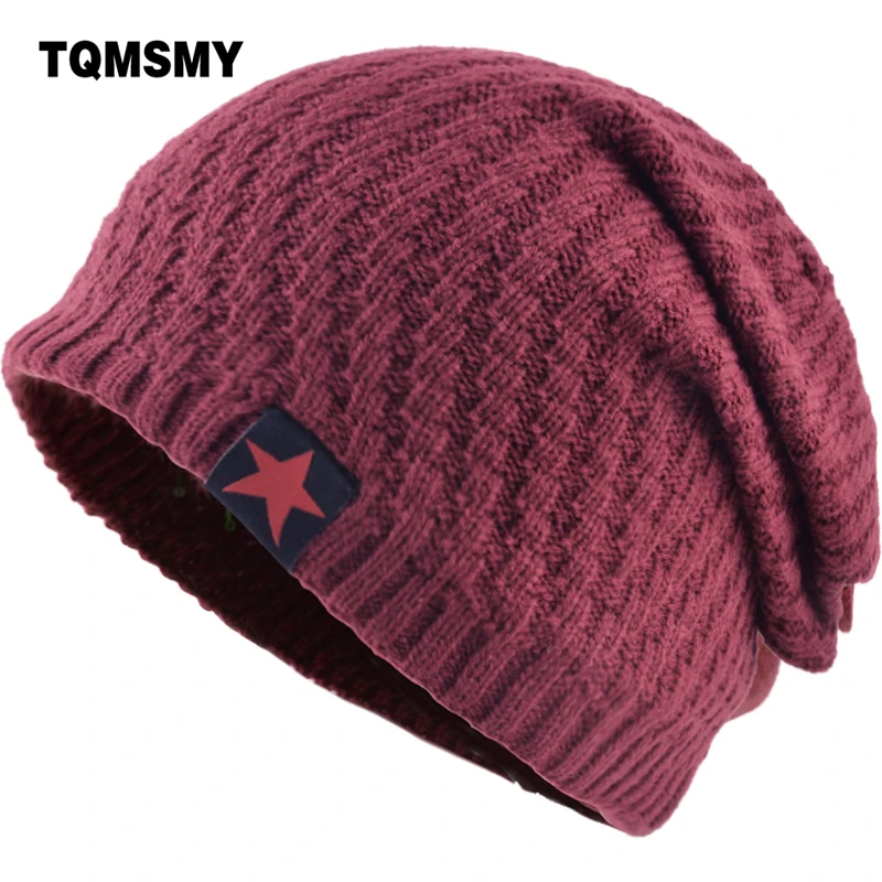 TQMSMY Мужская зимняя шапка вязаная Skullies Женская этикетка красная звезда шапки бини