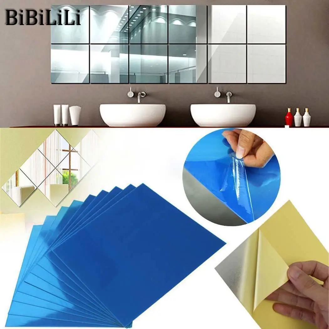 Лидер продаж 6 шт./компл. клей плитка стены Гостиная Серебряный квадрат Ванная