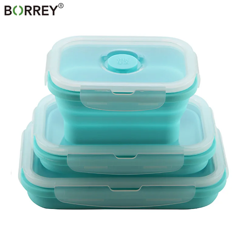 BORREY Silicone Collapsible Lunch Box Leakproof Portable Folding Bento Kitchen Food Containers | Дом и сад