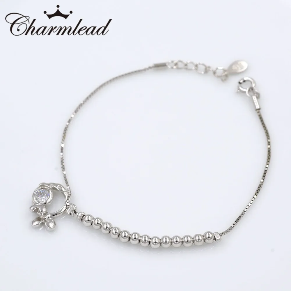 Charmlead 925 пробы Серебряный кулон Рыба Симпатичные шарики браслет Bling каменный
