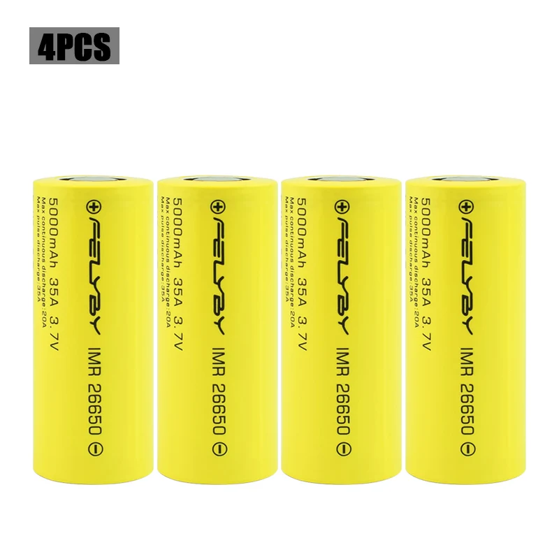 FELYBY литий-ионная батарея 35A 26650 5000mah 26650-35A литиевая батарея 3,7 v аккумуляторная батарея для фонарика - Цвет: 4pcs