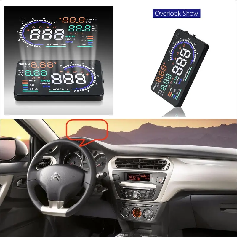 Car HUD Safe Drive Display For Citroen Elysee 2009-2019 OBD Refkecting Windshield Head Up Display Screen Projector