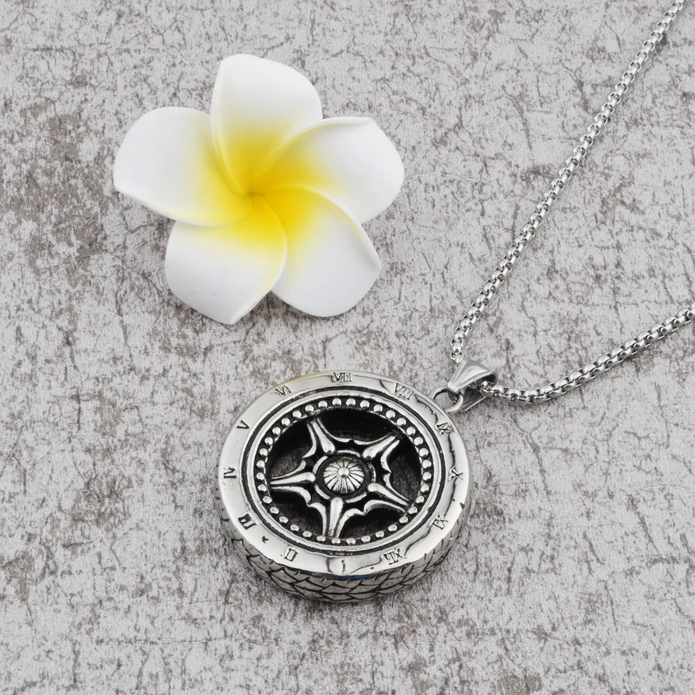 2019 New Arrival men's hip hop necklace punk style stainless steel antique silver-color wheel pendant CAGF0002 | Украшения и