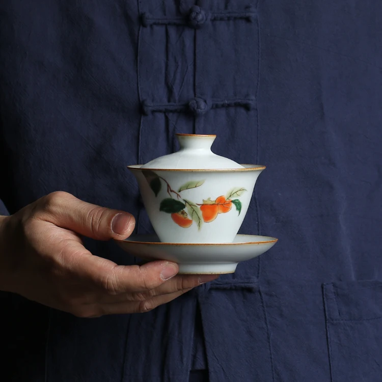 "King tea Mall" фарфор Gaiwan, чайная чашка хурма живопись Gonfu чайные изделия чайные наборы чайные Инструменты подарки