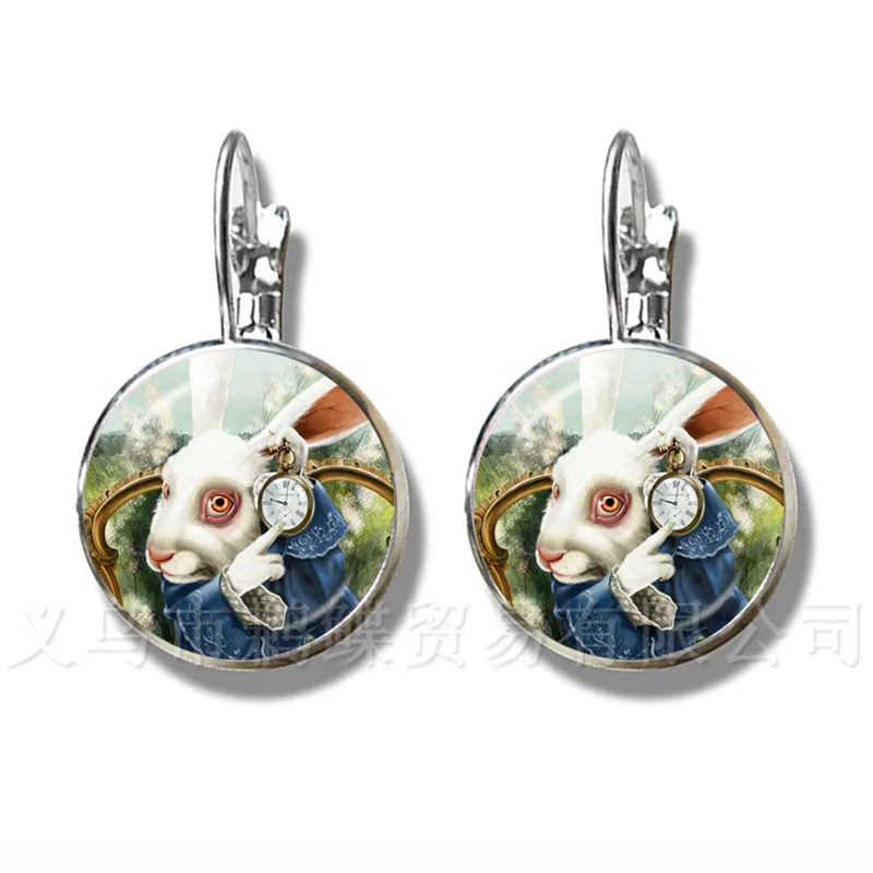 Серьги Алиса в стране чудес Чеширский кот 16 мм стеклянный круглый купол сделай