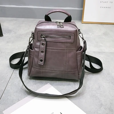 purple Винтажный женский рюкзак маленький мягкий PU кожаный женский рюкзак многофункциональные сумки на плечо для девочек школьная сумка Черный Mochila - Цвет: purple
