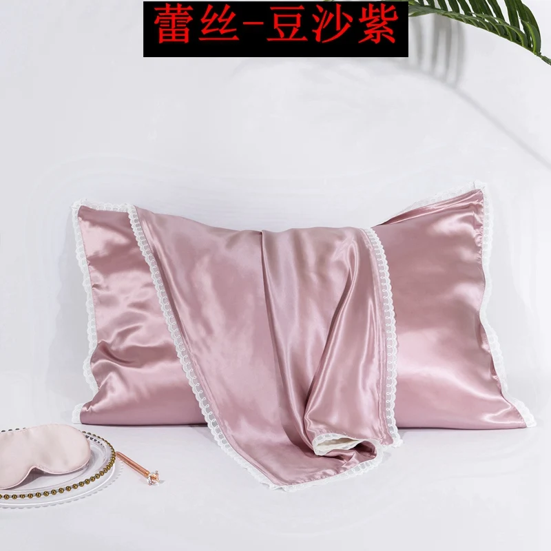 rose purple Наволочка с одной стороны шелк чистый 25 momme натуральный тутового кружева Наволочка для волос Роскошный 48x74 см домашний текстиль - Цвет: rose purple