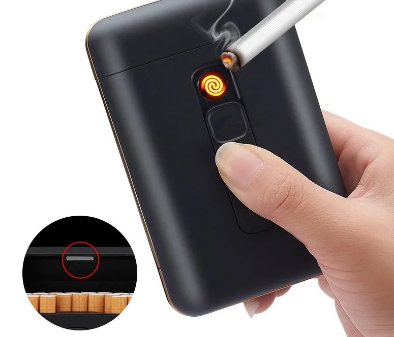 Стиль Ciagrette держатель Коробка Чехол электронная USB Зажигалка Беспламенное ветрозащитное табачное портсигар чехол зажигалка LFB789