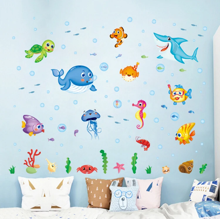 Мультяшный настенный стикер Happy Fish &quotПодводный мир&quot художественные Переводные