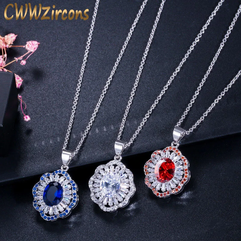 Блестящее синее красное белое кубическое циркониевое женское ожерелье cwwzircon