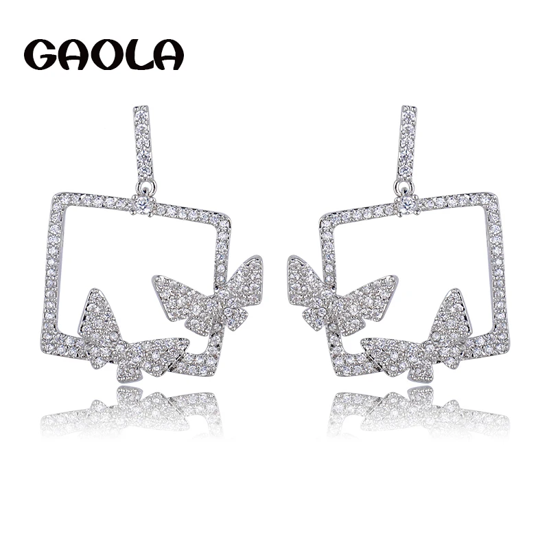 

Серьги-подвески GL5308Y, квадратные, с фианитами, белого и золотого цвета