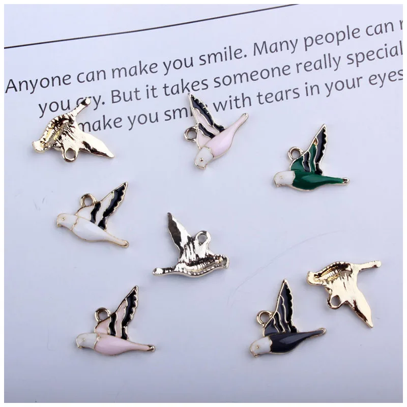 10 pcs/lot Cute Swallow Enamel Charms Fit Oil Drop Metal Animal Pendant Earring Bracelet Jewelry DIY Accessories YZ296 | Украшения и