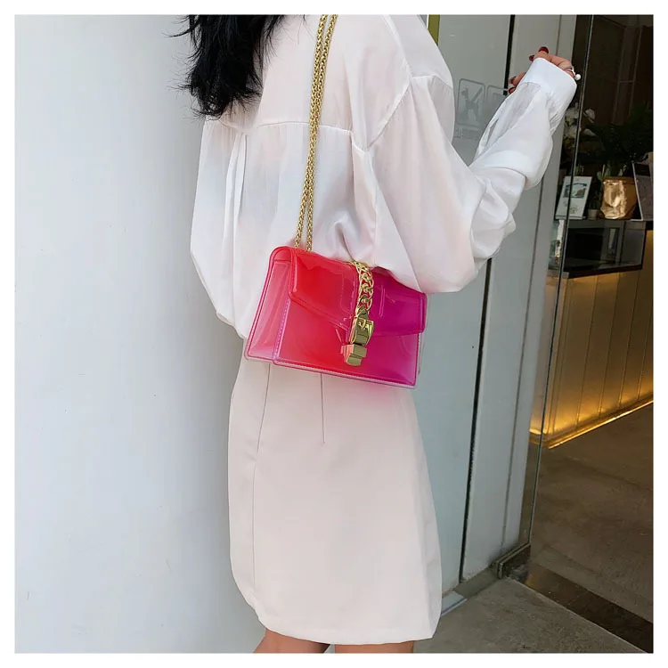 8 Colors Fashion Jelly Bag Casual Panelled Chain Shoulder Messenger Bags Summer Transparent Women Purse and Handbags Channel Bag