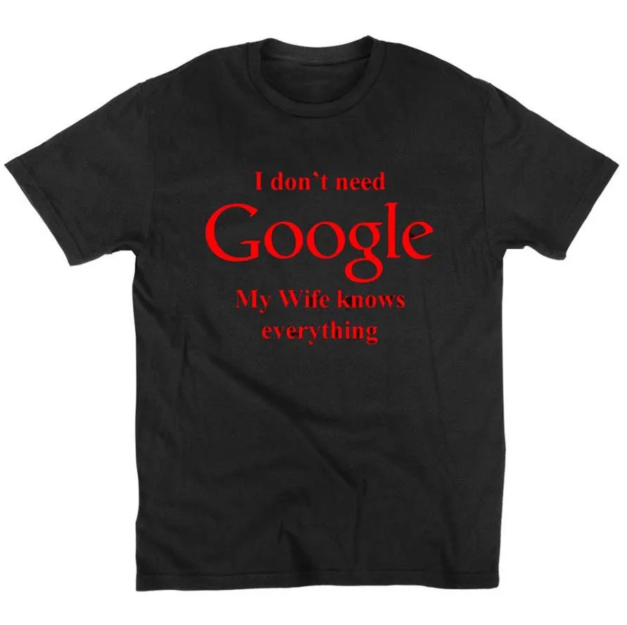 Летняя мода я не нужен Google Моя жена знать все Смешные хлопковая футболка для отдыха с короткими рукавами евро размер с круглым вырезом Футболка