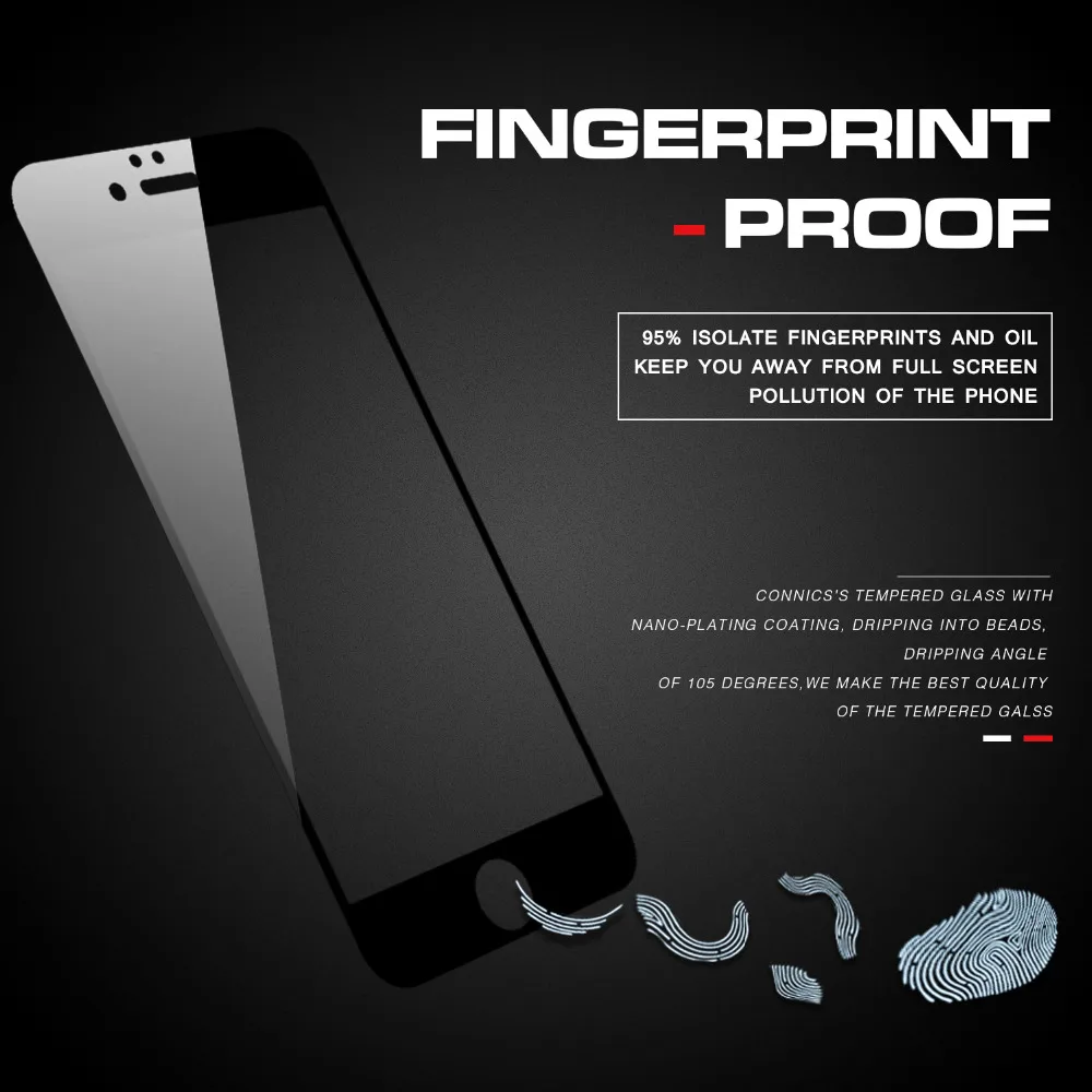 Connics полный охват закаленное стекло для Apple iPhone 6 6S 7/плюс ультра тонкий Screen Protector